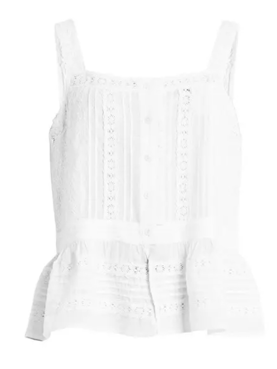 Allsaints Catalina Lace Detail Top White Lace Peplum Button-Front Cami Top S 2